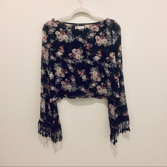 Cotton Candy Sheer boho Floral Crop With Open Back - Picture 1 of 6